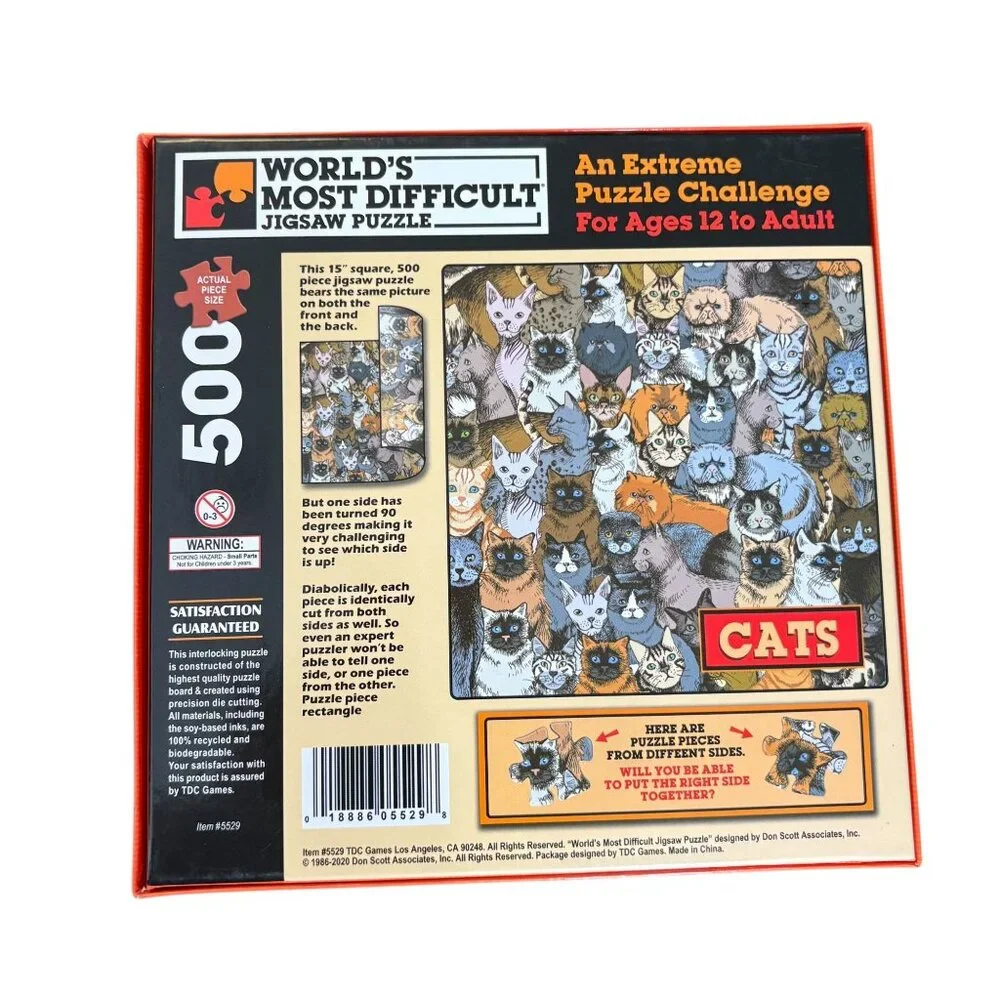 Worlds Most Difficult Cats Jigsaw Puzzle 500 Piece Double Sided Challenge